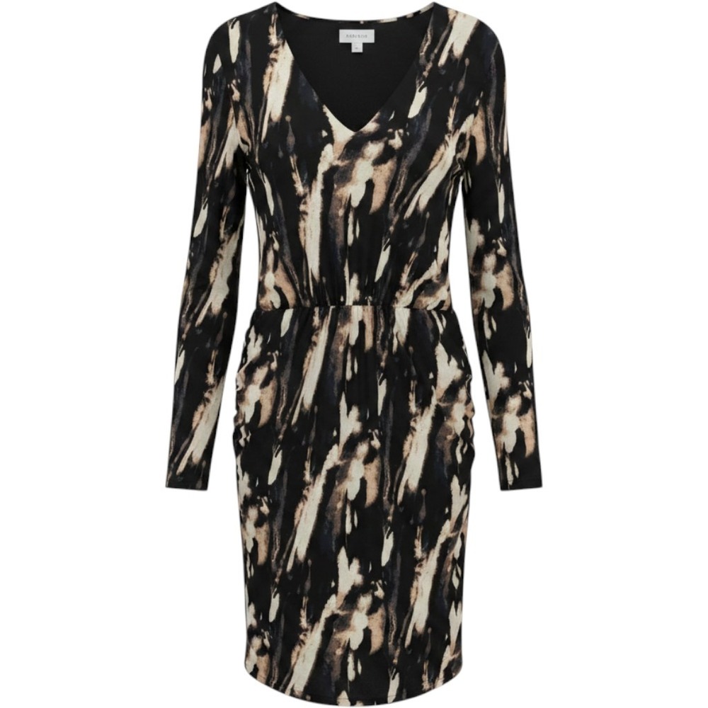 EVEREVE Mesh Bodycon Dress Women Large Black Abstract V-Neck Ruched Cocktail